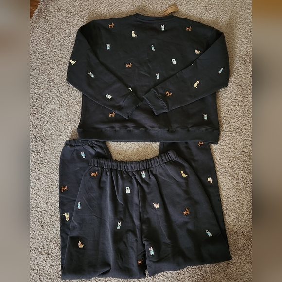 NWT NATURAL LIFE Black Dog Fave Little Things Embroidered Fleece Lounge SET L - Picture 3 of 6
